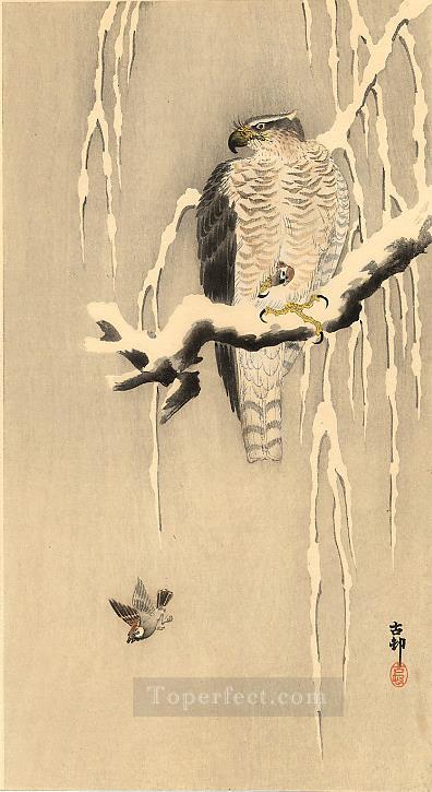 goshawk on snowy branch Ohara Koson Japanese Oil Paintings